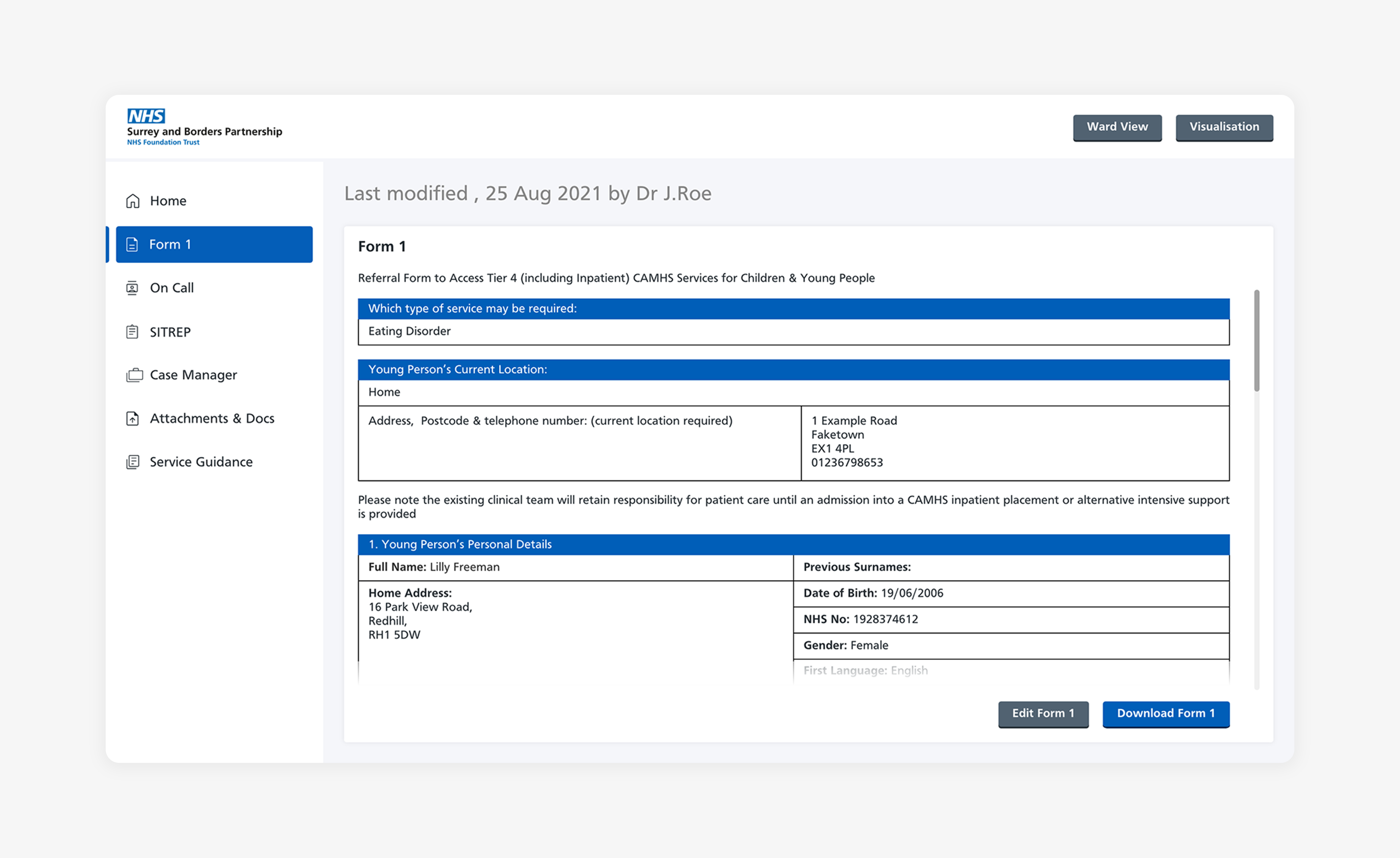 CAMHS Tier 4 Springboard - Form 1